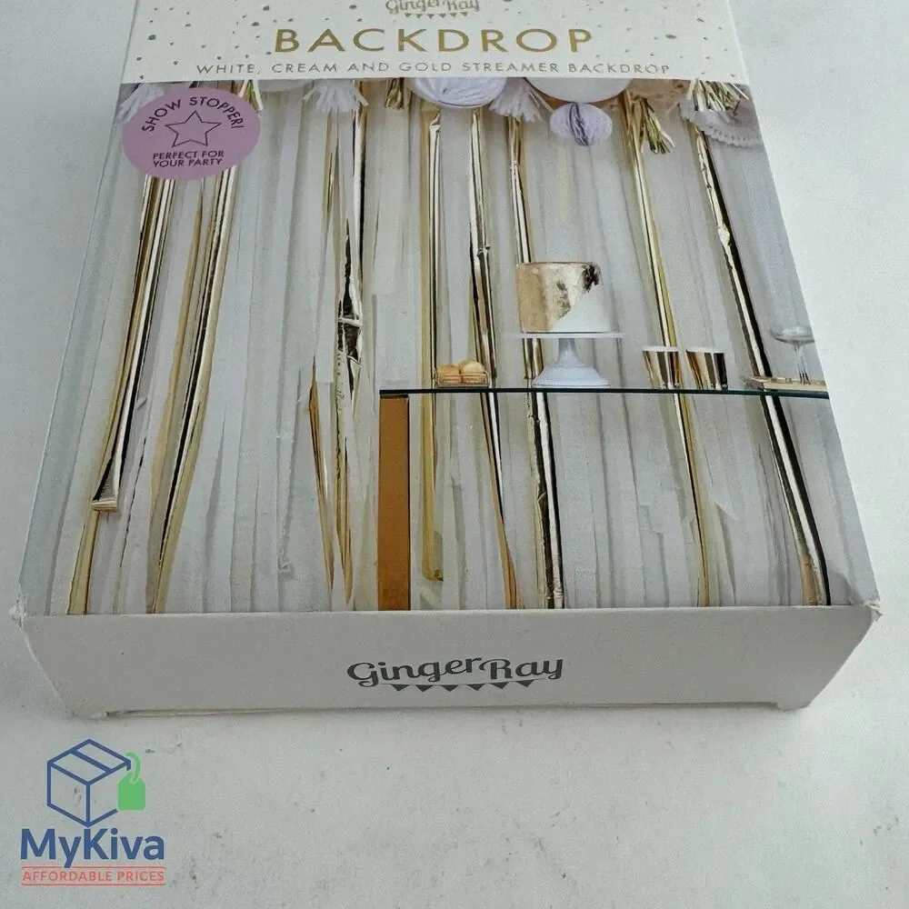 Ginger Ray Backdrop White Cream Gold Metallic Streamer Party Mix It Up